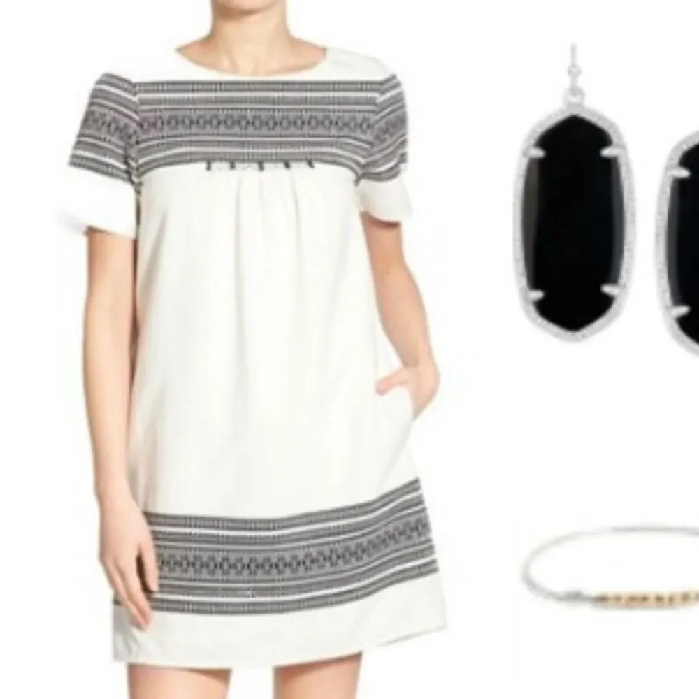 Madewell Cabana Jacquard Shift Dress F0100 XS $158 Ivory Black